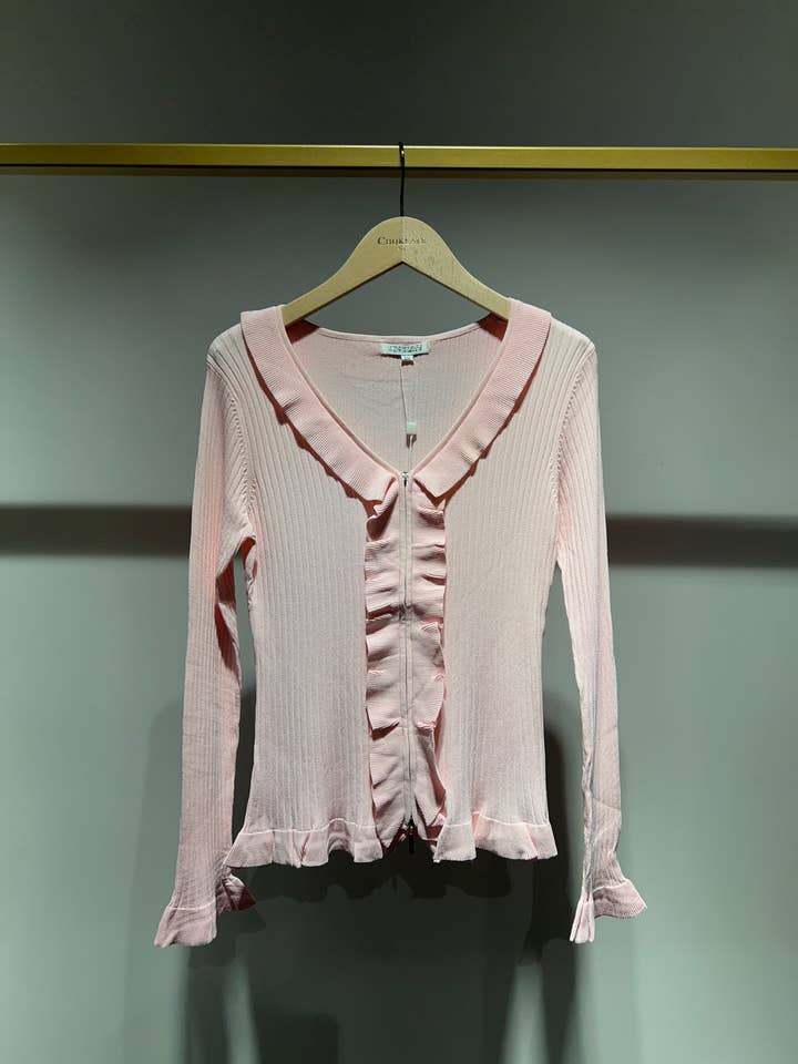 Cárdigan de punto con cuello de volantes - 6388 para venta al por mayor de CHOKLATE PARIS