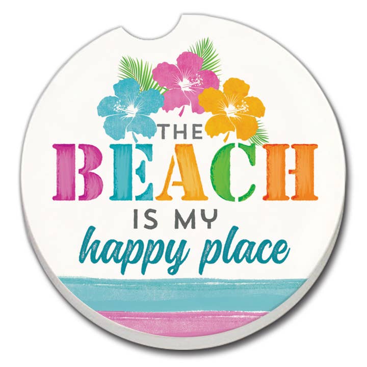 CounterArt/Highland Home/Thirstystone/CoasterStone – wholesale Car coaster – unisex – Beach My Happy Place Absorbent Stone Car Coaster 1 Pack