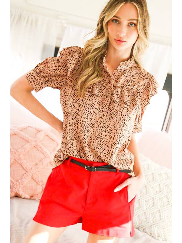 Vine & Love - Wholesale Blouse - Women's - Ruffled Neck Short Puff Blouse Top VT702791