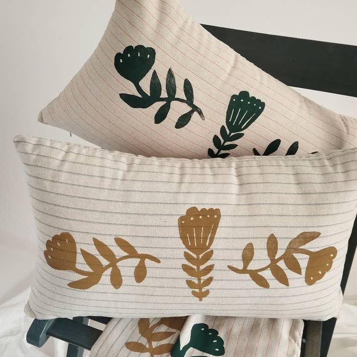 The Ink Job - Wholesale Lumbar pillow - Nostalgic Flower Print Linen Pillow4