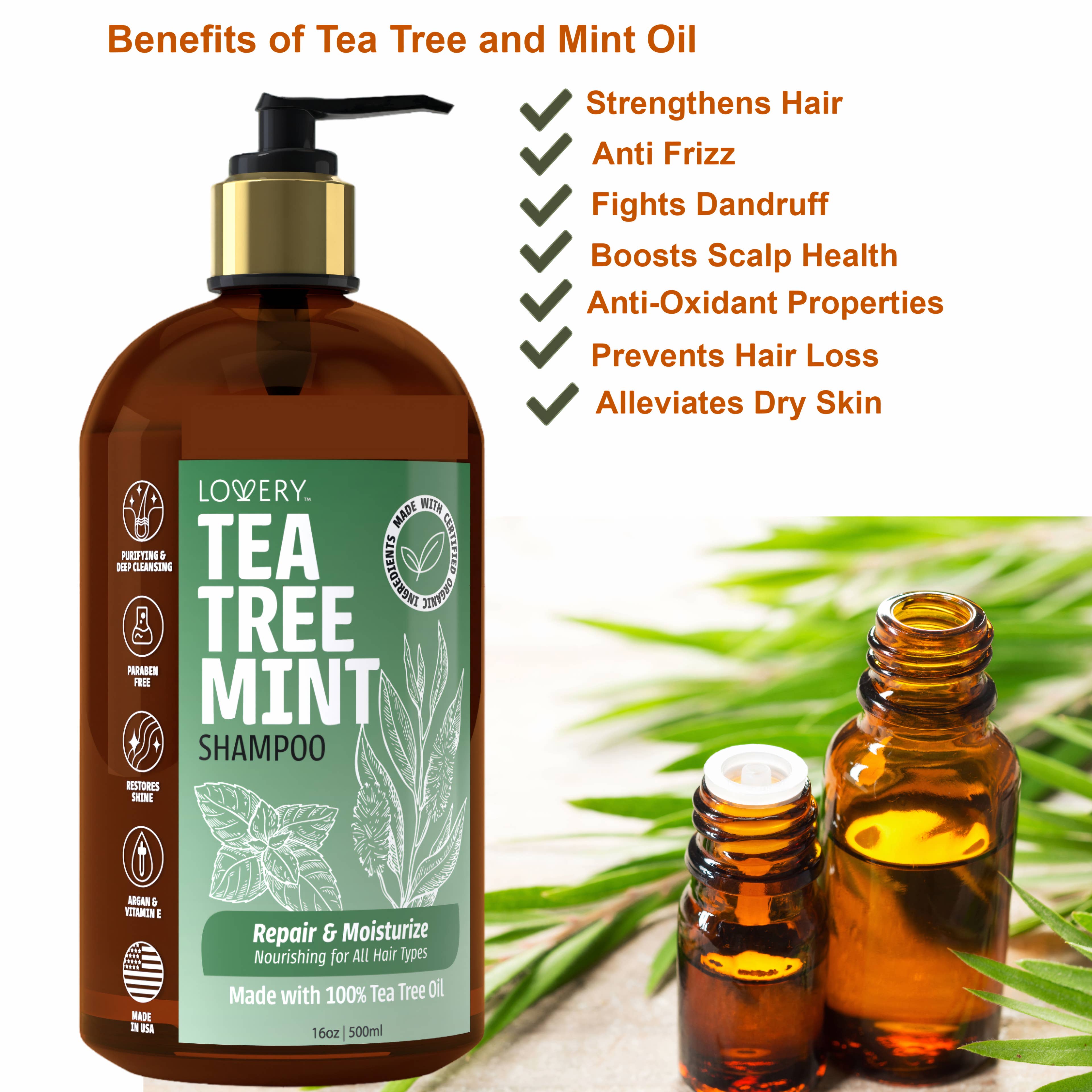 Lovery - Wholesale Hair Shampoo - Tea Tree Mint Shampoo, Made in USA, 16 oz.6