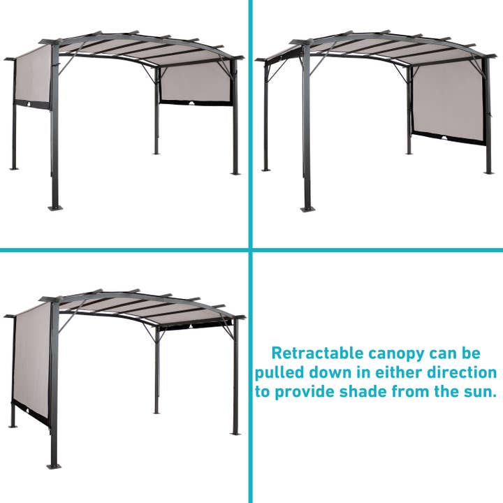Sunnydaze Decor - Wholesale Outdoor Ornament/Decor - 9 x 12 Metal Arched Pergola with Retractable Canopy - Gray