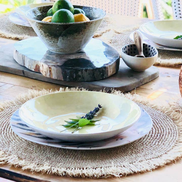 Shebobo - Vente Sous-verre - Sets de sous-verres en raphia crocheté rond Imani avec bordure à franges.6