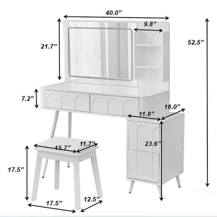 White Modern Makeup Vanity Desk with LED Lights & Mirror for wholesale on Faire5