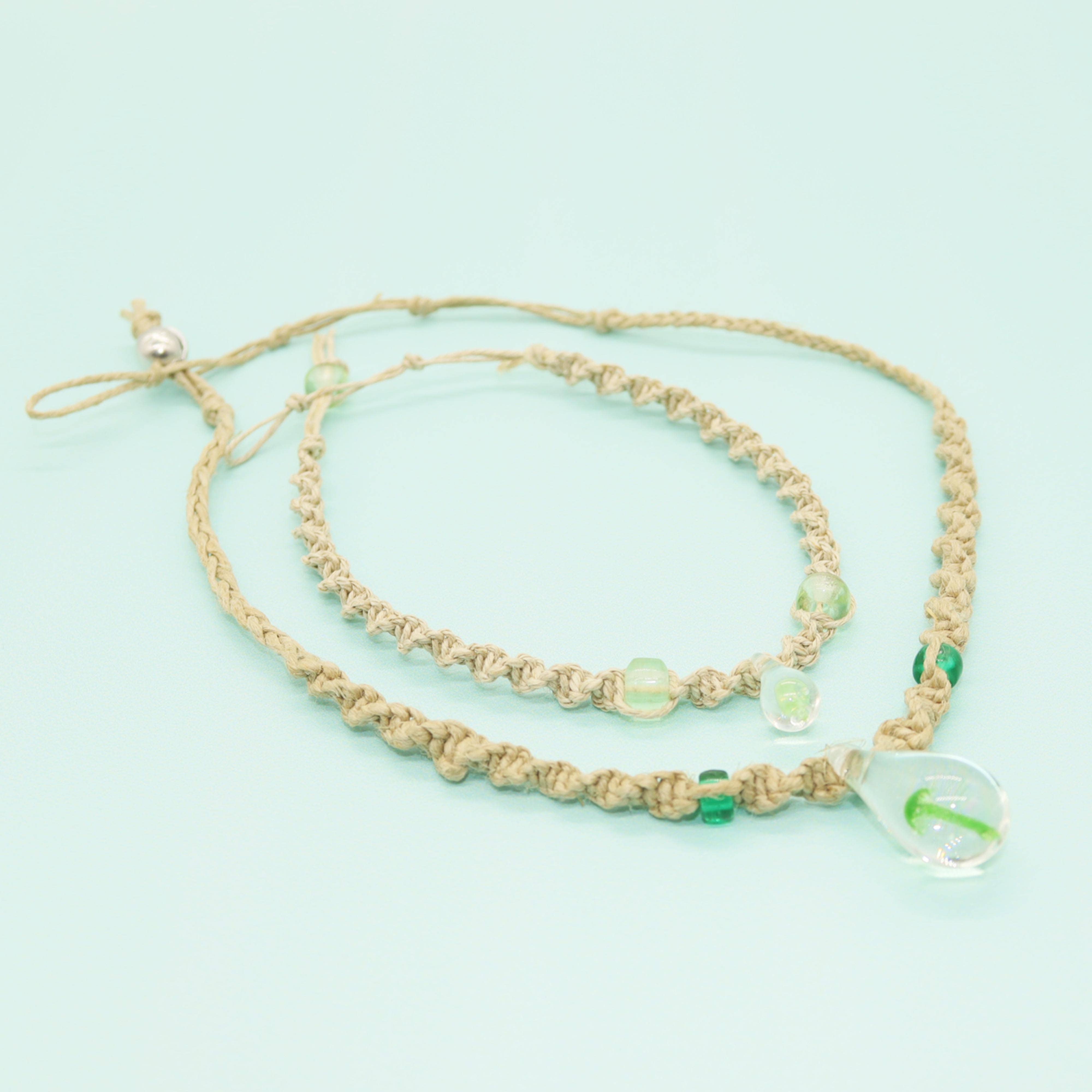 Natalia - Wholesale Jewelry Set - Mushroom Glass Pendant Hemp Choker and Anklet - SET 22