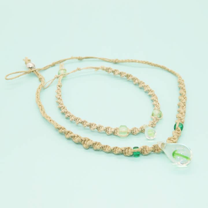 Natalia - Wholesale Jewelry Set - Mushroom Glass Pendant Hemp Choker and Anklet - SET 22