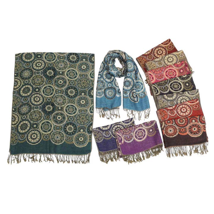 ASSORTEREDE METALLISK PASHMINA CIRKEL MØNSTER 3719-35 (12PC) for engroshandel på Faire