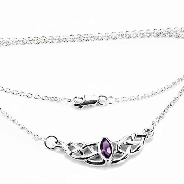 Silver Insanity – Großhandel Kette mit Anhänger/Charm – Halskette aus Sterlingsilber mit geflochtenem keltischem Knoten und Amethyst0