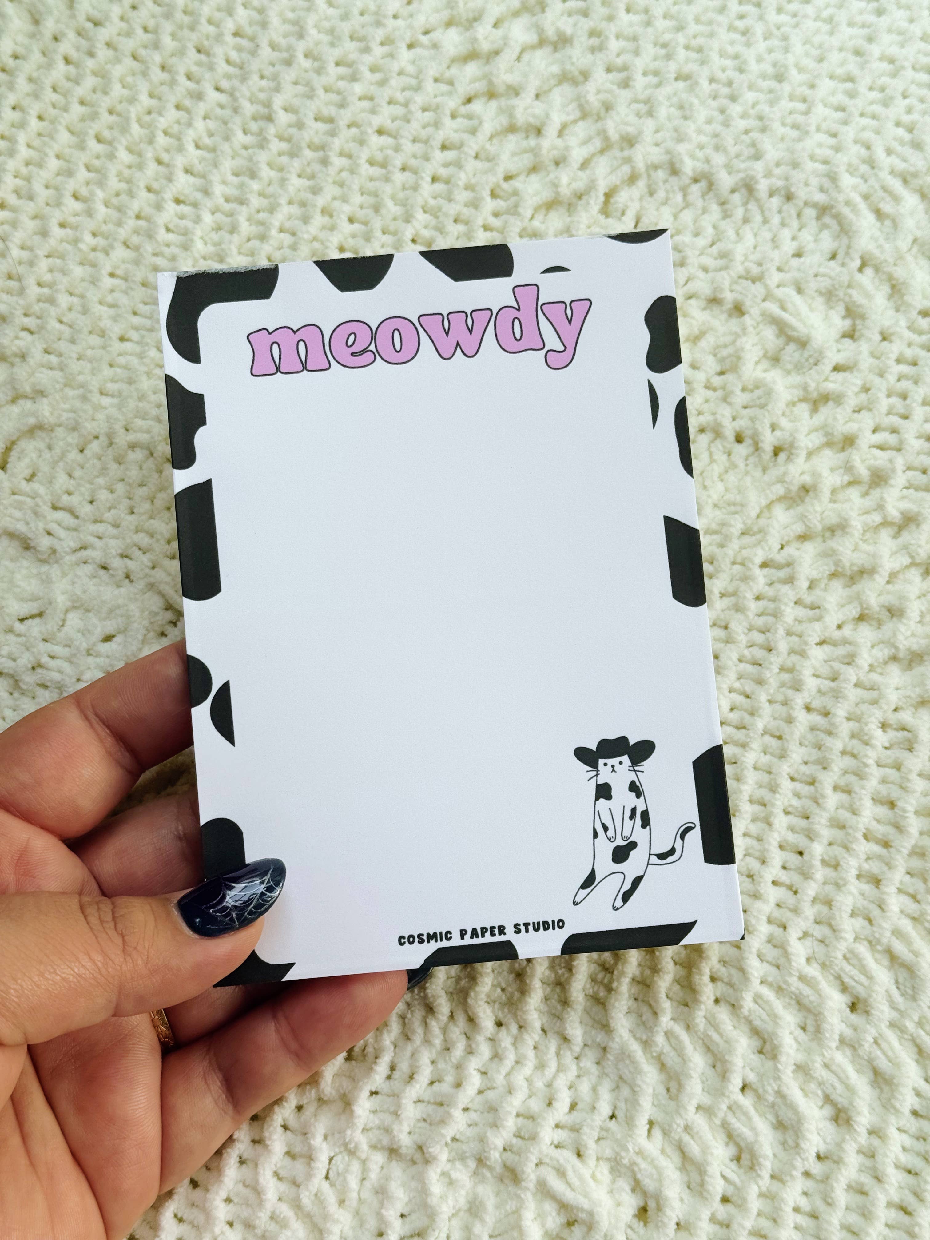 Cosmic Paper Studio – wholesale Notepad – Meowdy cow cat notepad2