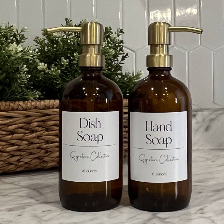 Blush Apothecary - Wholesale Soap Dispenser - 16-ounce Amber Glass Soap Dispenser Signature Label3