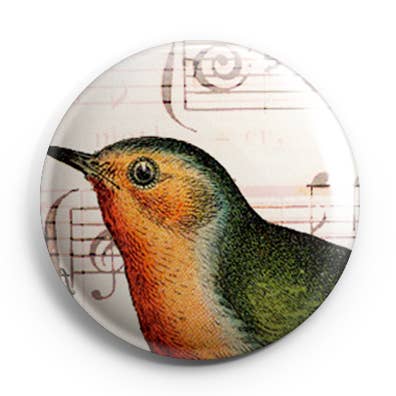 Vintage Robin Pinback Button / Badge for wholesale by Prickly Cactus Collage