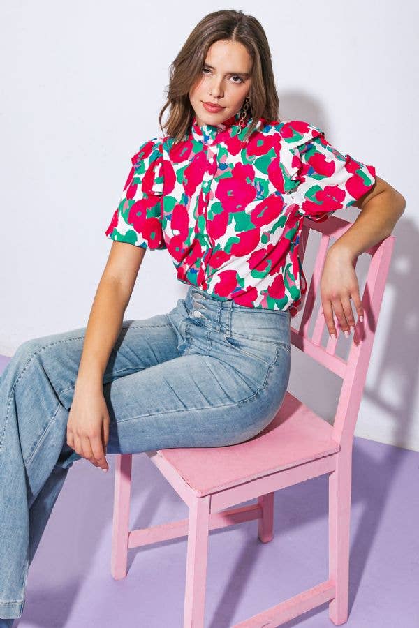 IVORY A printed woven top-IT12152 for wholesale on Faire4