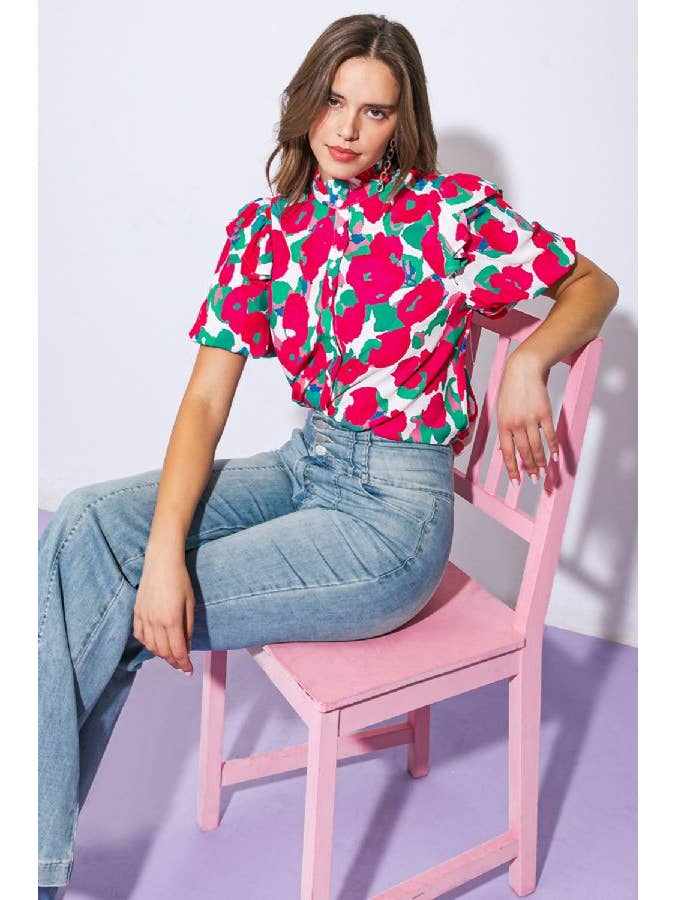 IVORY A printed woven top-IT12152 for wholesale on Faire4