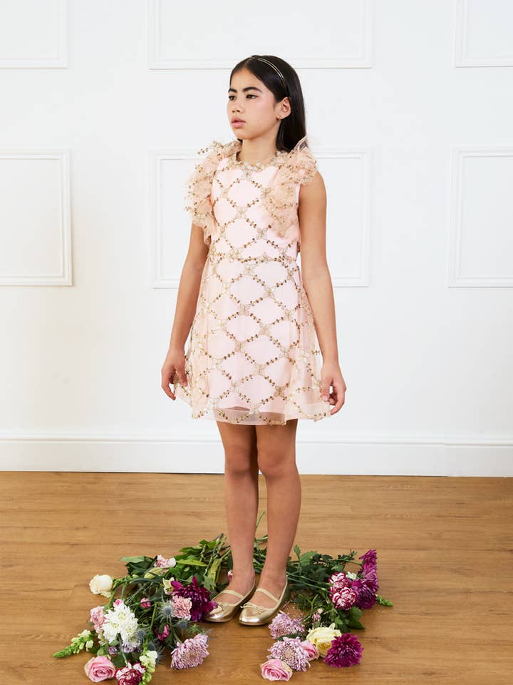 Peachy Gold embroidery Dress for wholesale by Gió Bespoke