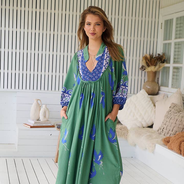 IMPRIMÉ OISEAU BLEU MIDI BOHÈME pour la vente par Jaase