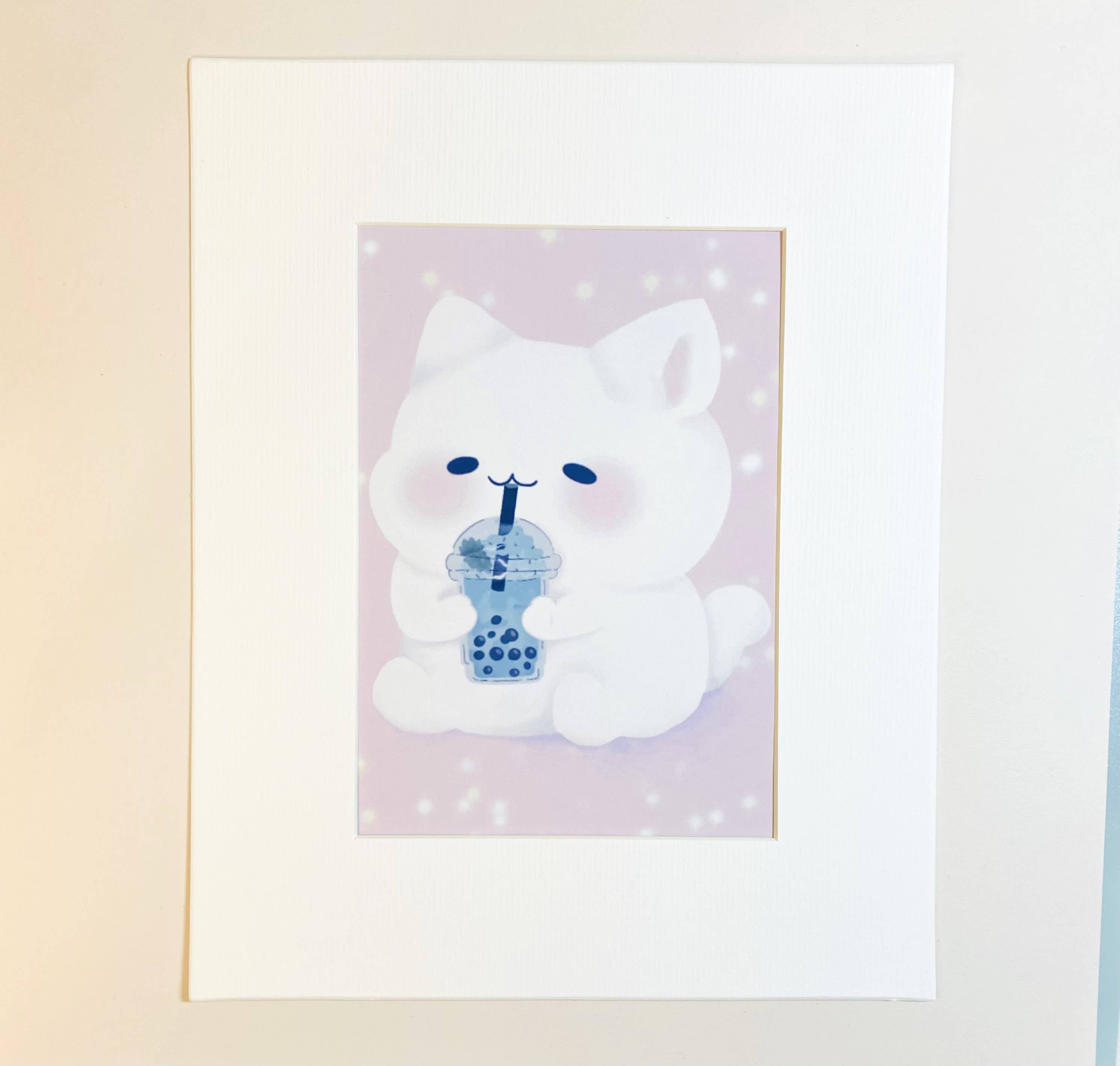 bJenuineCo - Vente Affiche d'art - Impression artistique de chat kawaii mignon et de boba vert4