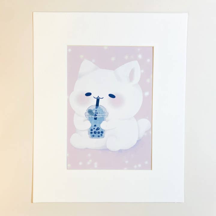 bJenuineCo - Vente Affiche d'art - Impression artistique de chat kawaii mignon et de boba vert4