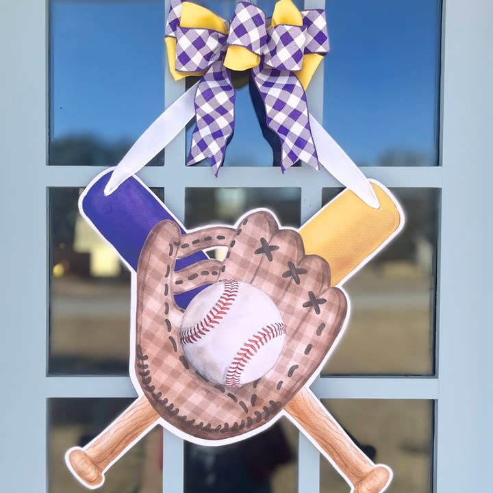 Play Ball (Purple & Gold)- Door Hanger for wholesale by Front Porch Elegance