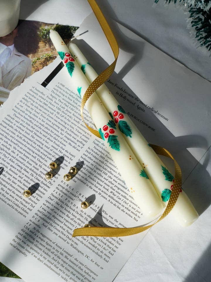 Festive Hand Painted Taper Candles | Xmas Table Decor for wholesale by Gokican