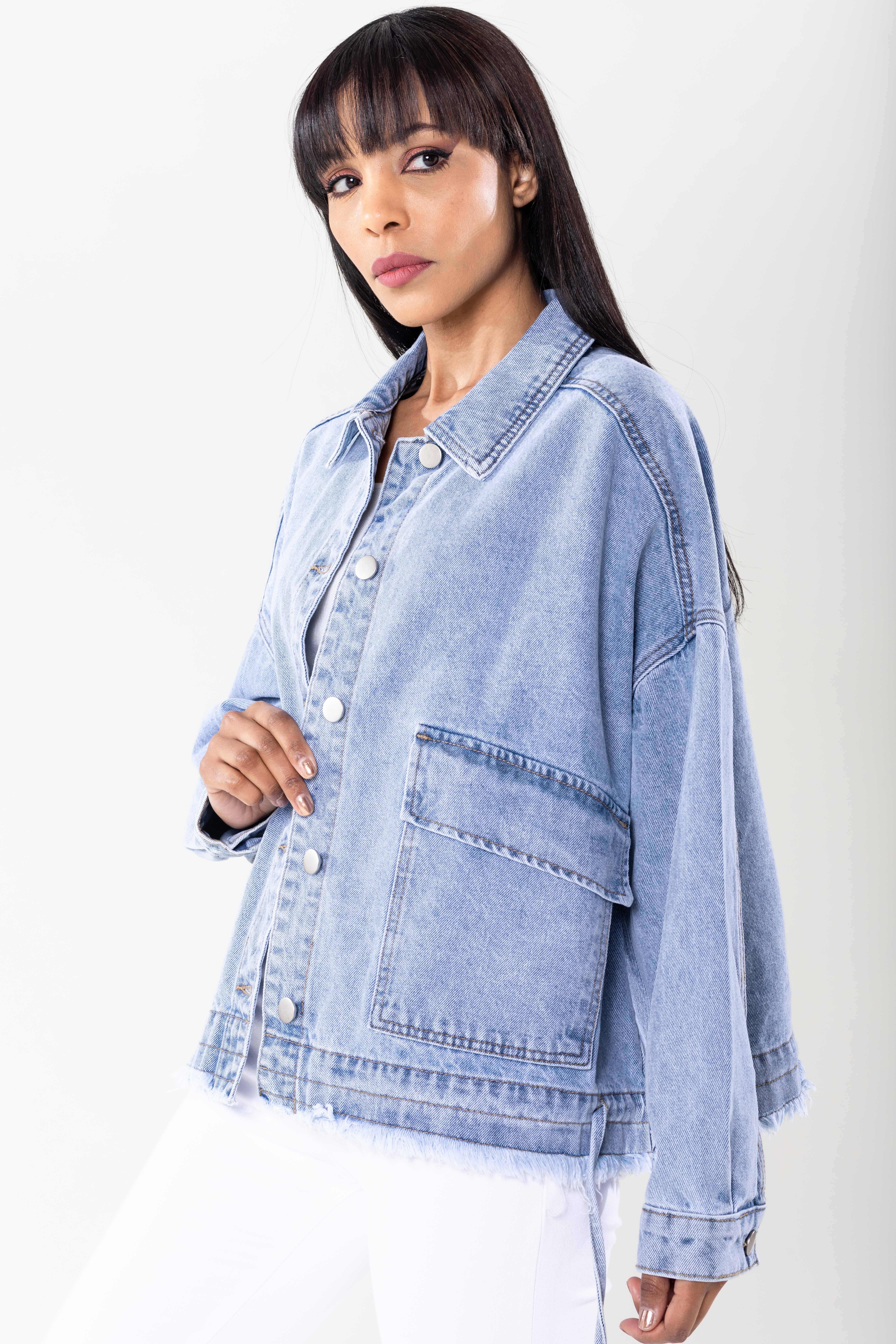 Nina Carter – Casaco de ganga - Mulher por atacado – Casaco de ganga oversized Nina Carter bolsos grandes S56241