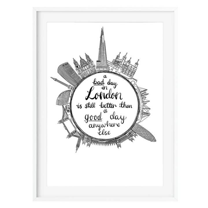 Monochrome citaatprint van London Skyline voor wholesale door Poppins & Co.