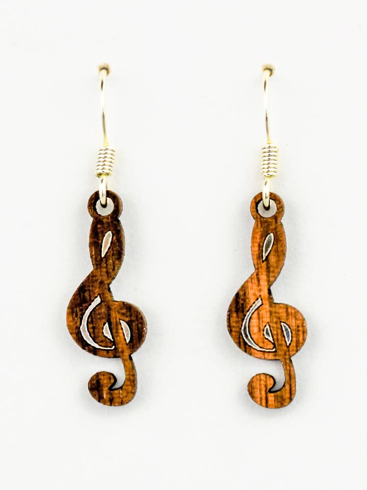 Music Note Twig Earring with Silver Foil Accent for wholesale by Woodcutts Inc.