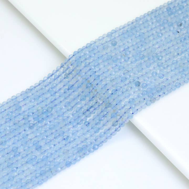 Genuine Aquamarine Round Faceted Beads, Sku# U1841 for wholesale by BestBeads&Beyond