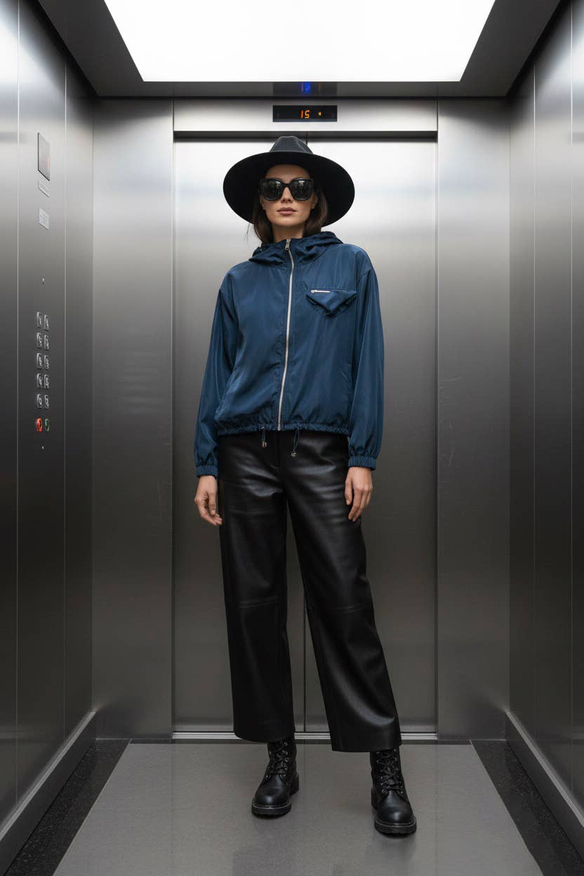 Blue hooded windbreaker jacket - L103 for wholesale on Faire0