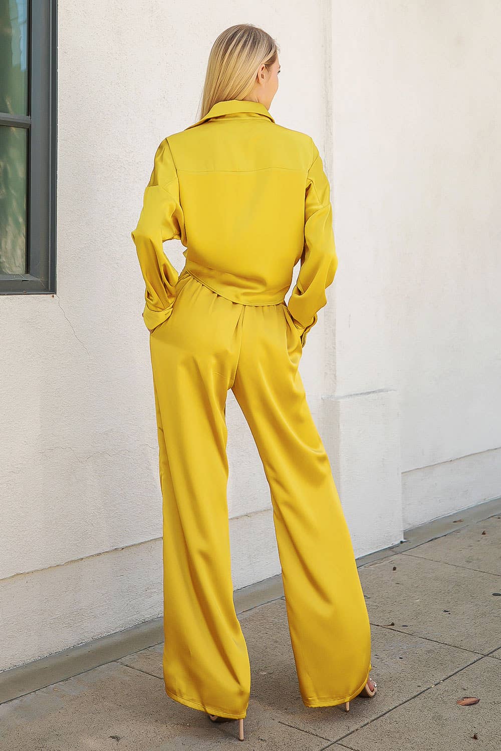 Strut & Bolt - Wholesale Button Down Shirt - Women's - Button Down Waist Tie Satin Shirt Top8