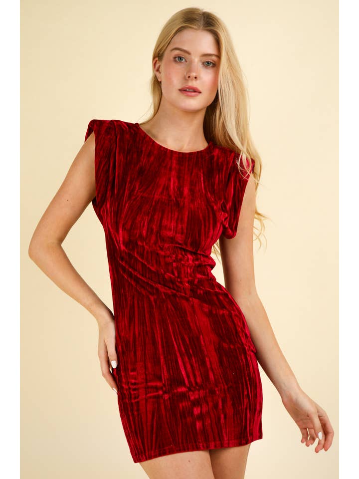 VERY J - Wholesale Dress - Women's - ND31435-Velvet Fitted Mini Holiday Dress With Shoulder Pad