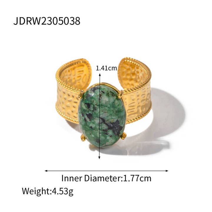 ACCITY - Wholesale Single Stone/Solitaire Ring - STAINLESS STEEL NATURAL STONE RINGS_TURQUOISE_CWAJE0615