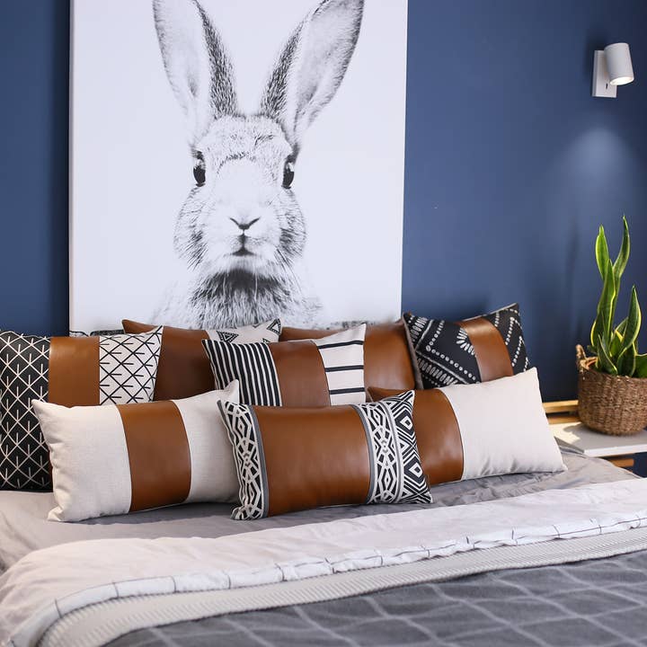 MIKE & Co. NEW YORK - Wholesale Throw Pillow Cover - Vegan Faux Leather Brown Set of 2 Throw Pillow Cover8