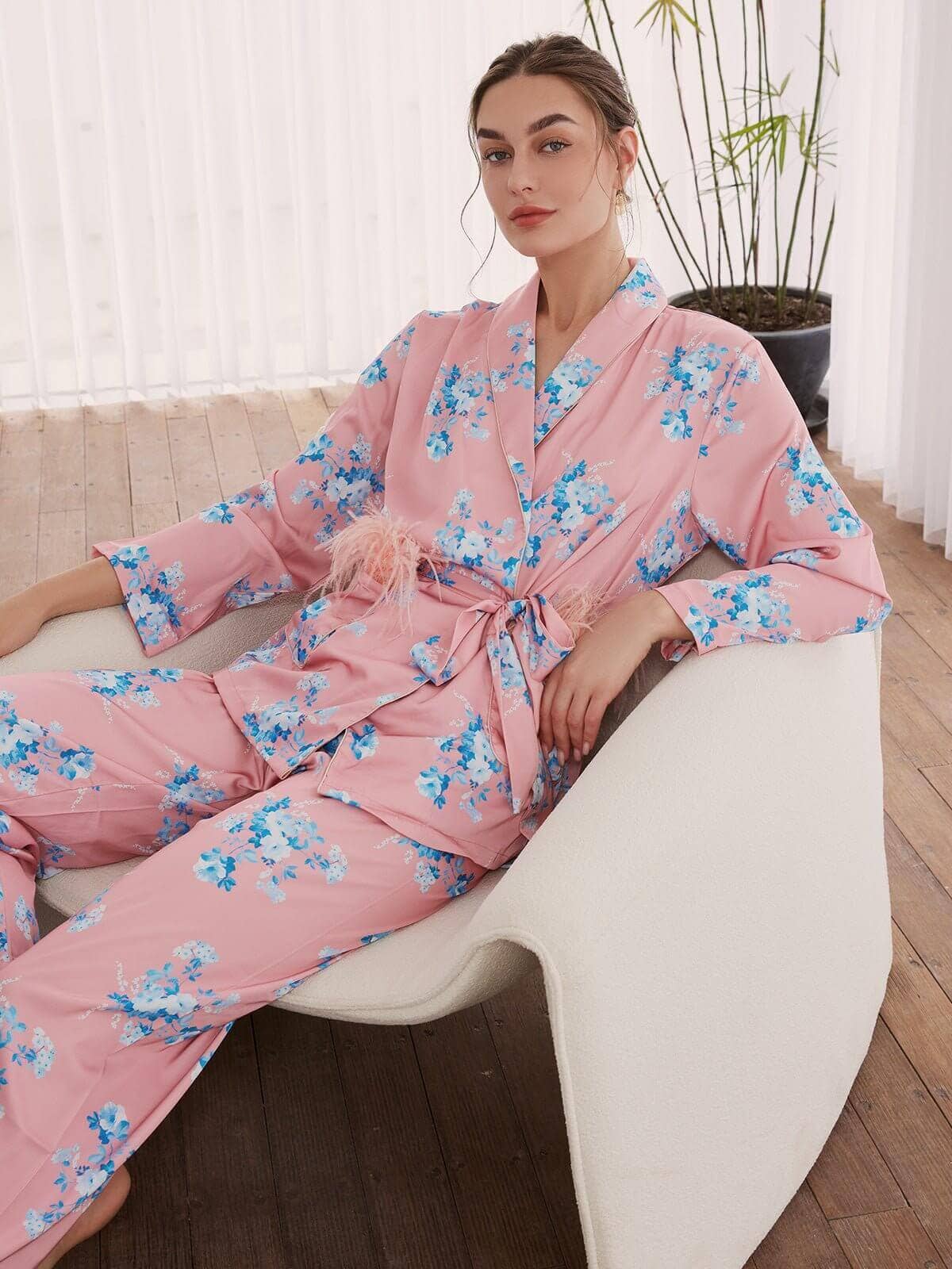 rose Ensemble de Pyjama à Fleurs 2 Pièces en vente sur Faire5