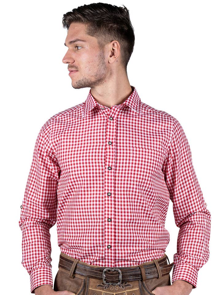 Traditionel skjorte med rød tern for engroshandel hos Edelnice Trachtenmode GmbH & Co. KG