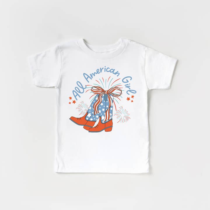 Benny & Ray Apparel - Wholesale Screen Printed T-Shirt - Kids - All American Girl Cowboy Boots 4th of July Shirt
