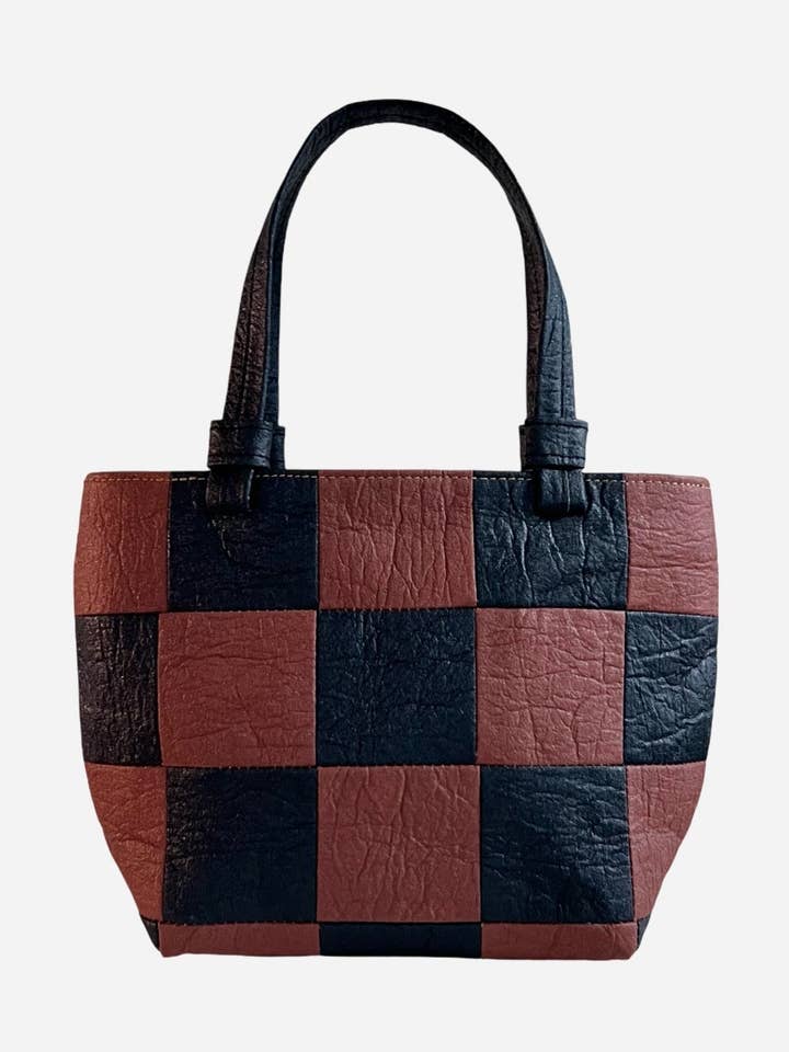 Mini Tote, Checkered Patchwork Black/Canela for wholesale by Ceibo