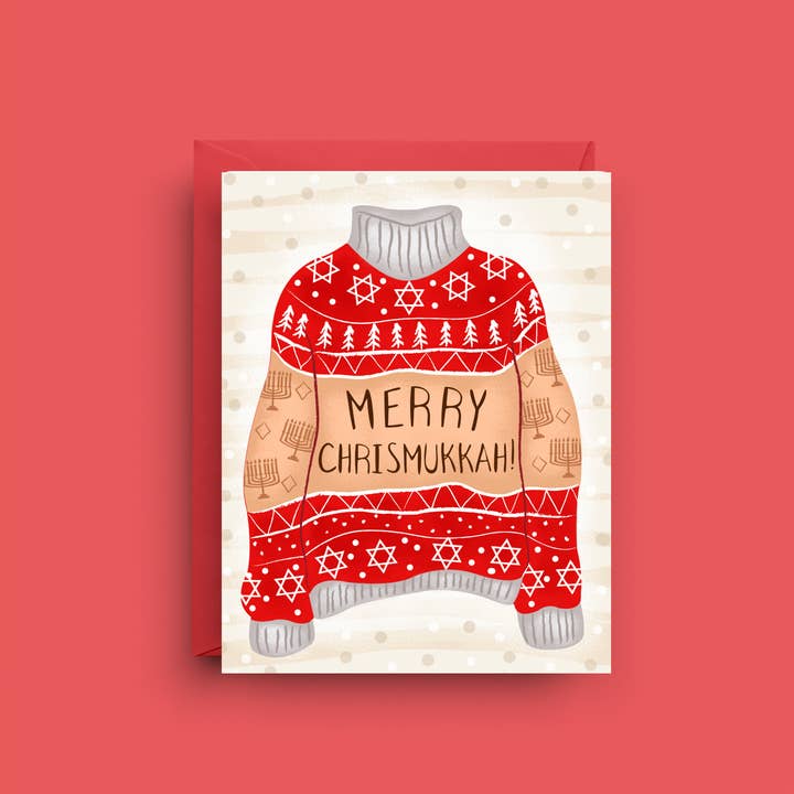 Merry Chrismukkah Ugly Sweater Hanukah Card for wholesale by Nicole Marie Paperie