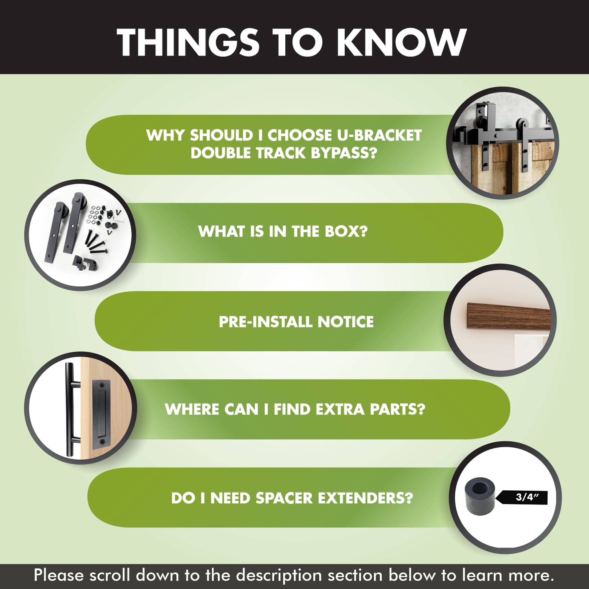 Homacer INC - Wholesale Knob/Pull - Double Track U-Shape Bypass Sliding Barn Door Hardware Kit - Straight Design Roller4