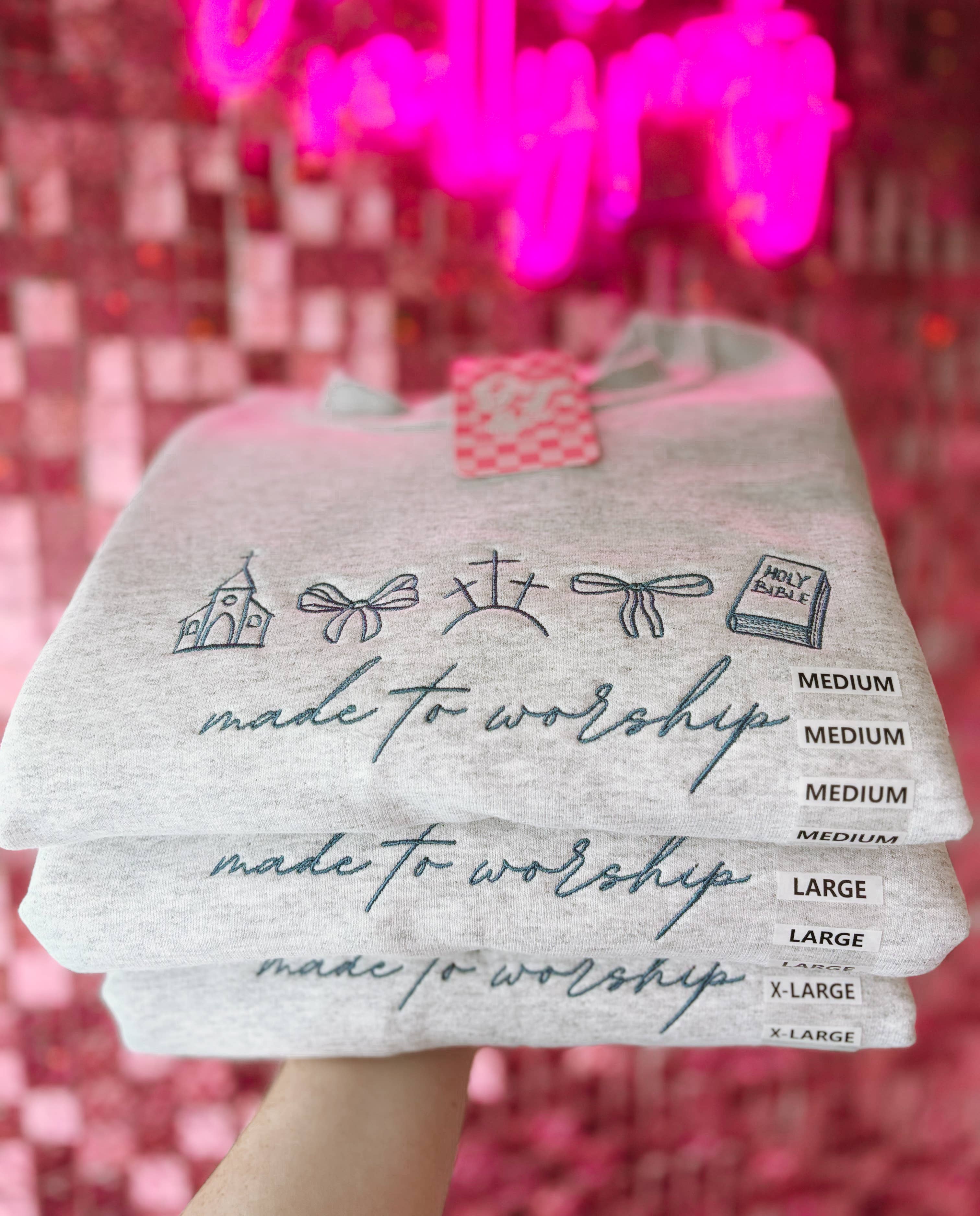 Graphic Tees & Co. - Wholesale Sweatshirt - Women's - Made To Worship Embroidered Crewneck | Church Sweatshirt5