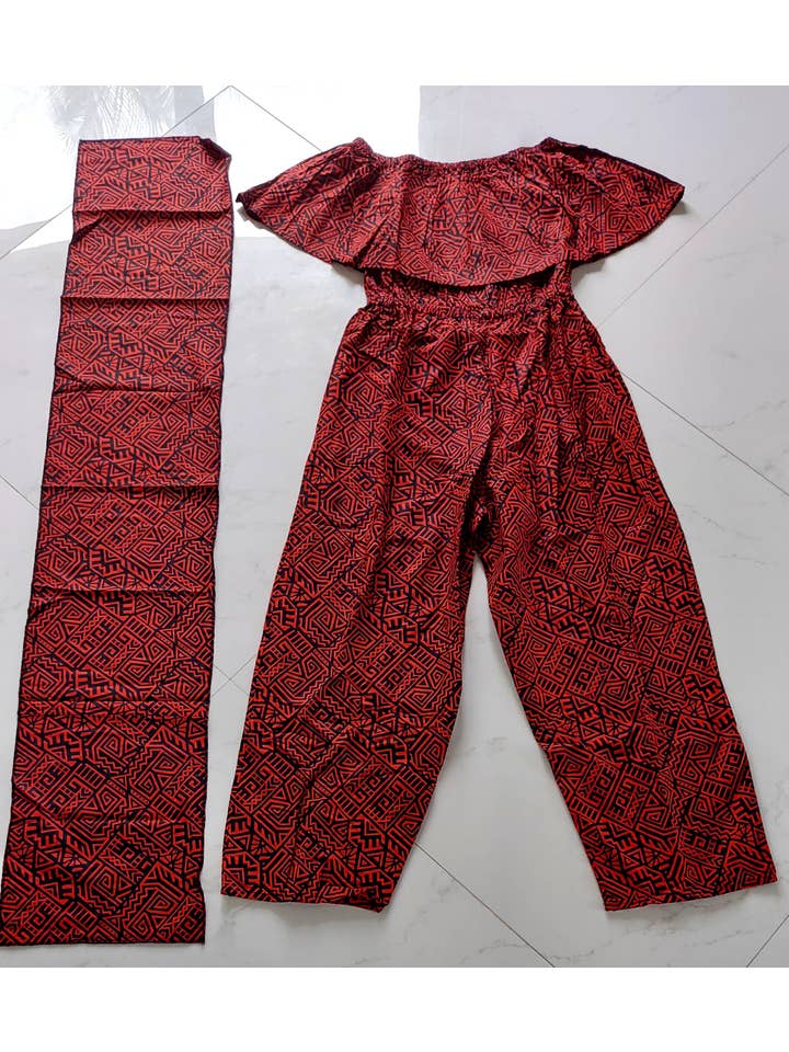 India Batik - Wholesale Jumpsuit - Women's - Full Romper / Junpsuit Red/Black -1123