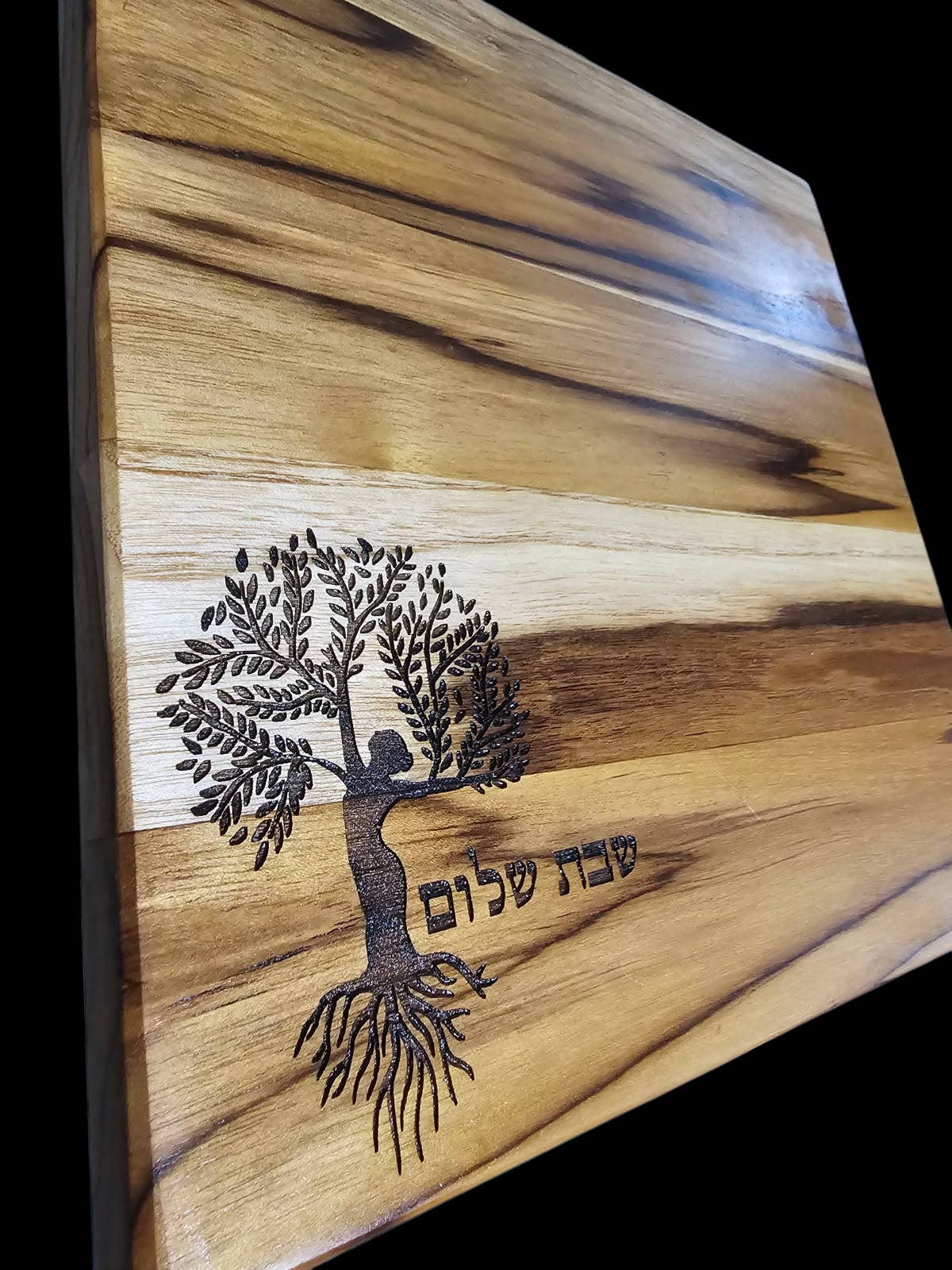 Eclectic Judaica - Wholesale Cutting Board - Challah Board Shabbat Shalom Teak 2