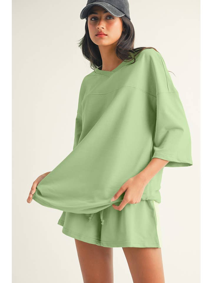 Little Daisy Closet - Wholesale Top & Short Set (NOT Loungewear) - Women's - LDC Solid Loose V Neck Half Sleeve Tee and Shorts