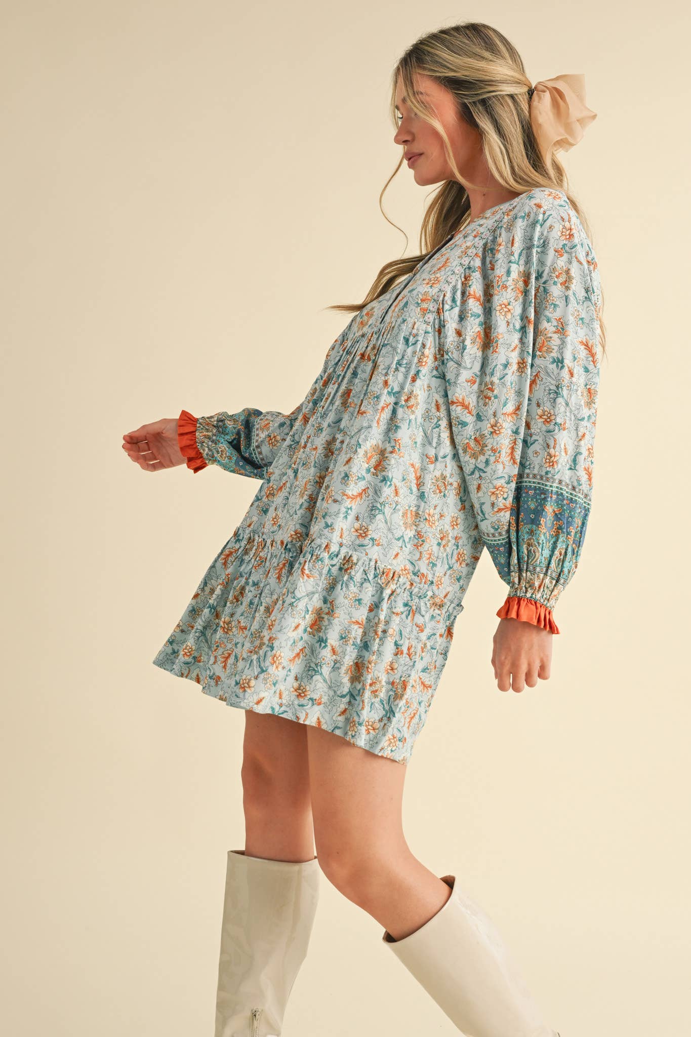 &MERCI - Wholesale Dress - Women's - EXCLUSIVE PRINT PUFF SLEEVE TIERED BABYDOLL DRESS MDR349011