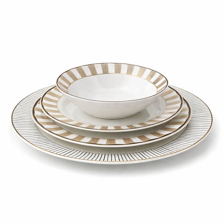 TAJ Designs Gold Rays Dinnerware Service For 4 for wholesale by TAJ Designs