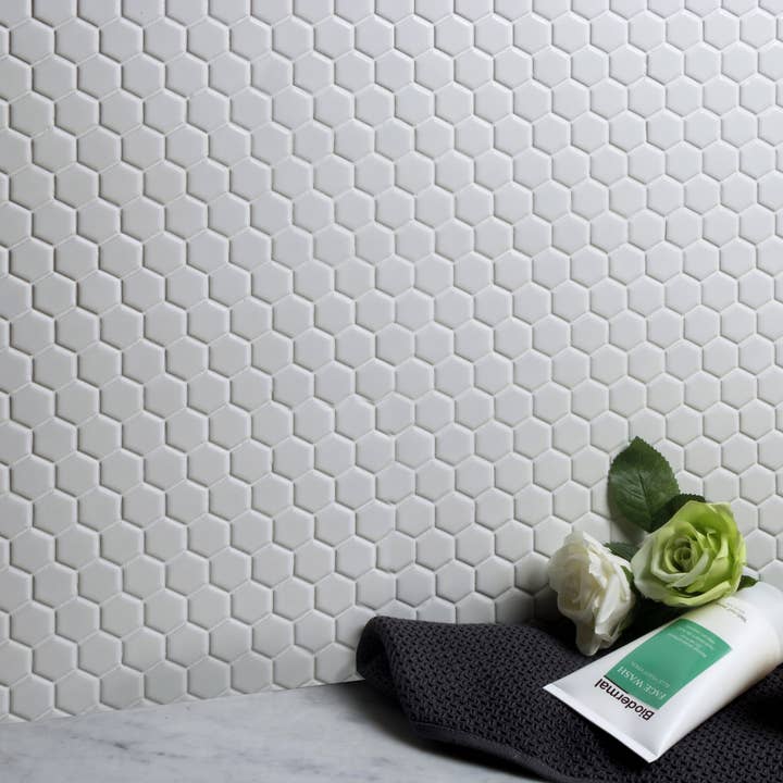 WS Tiles - Wholesale Wall Tile - Retro 1" Hexagon Porcelain Tile, Matte Finished Floor & Wall Tile - 9.19 Square Feet Per Carton - White
