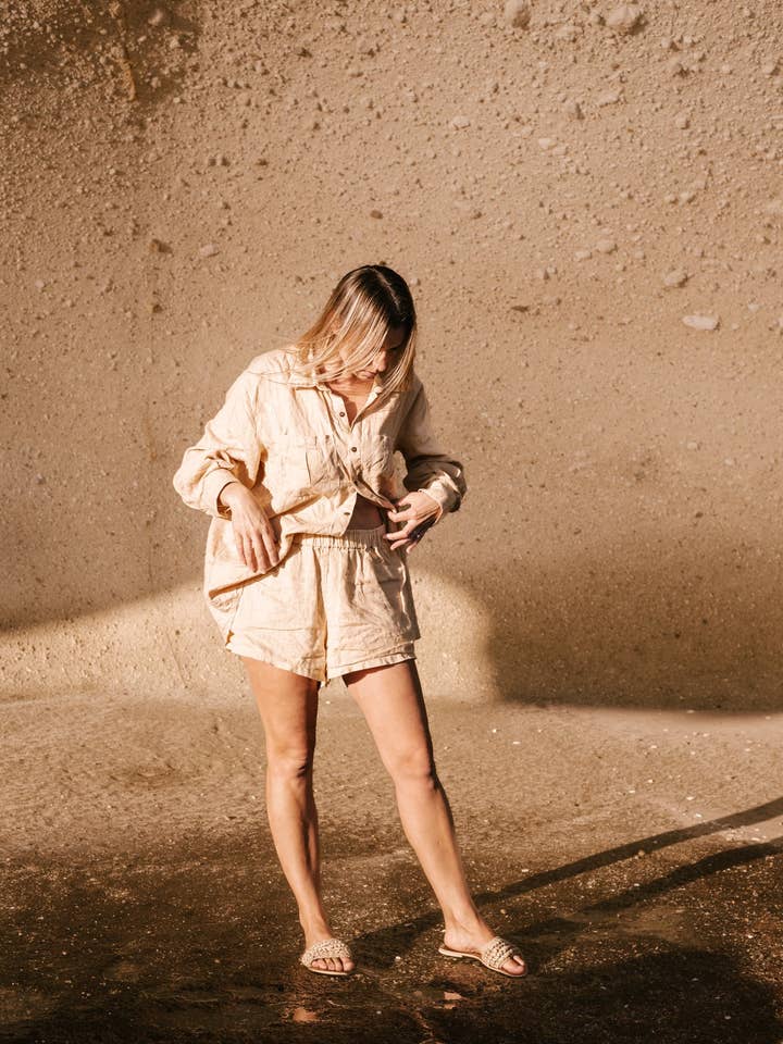 Beige Linen Shirt for wholesale by Le Edit