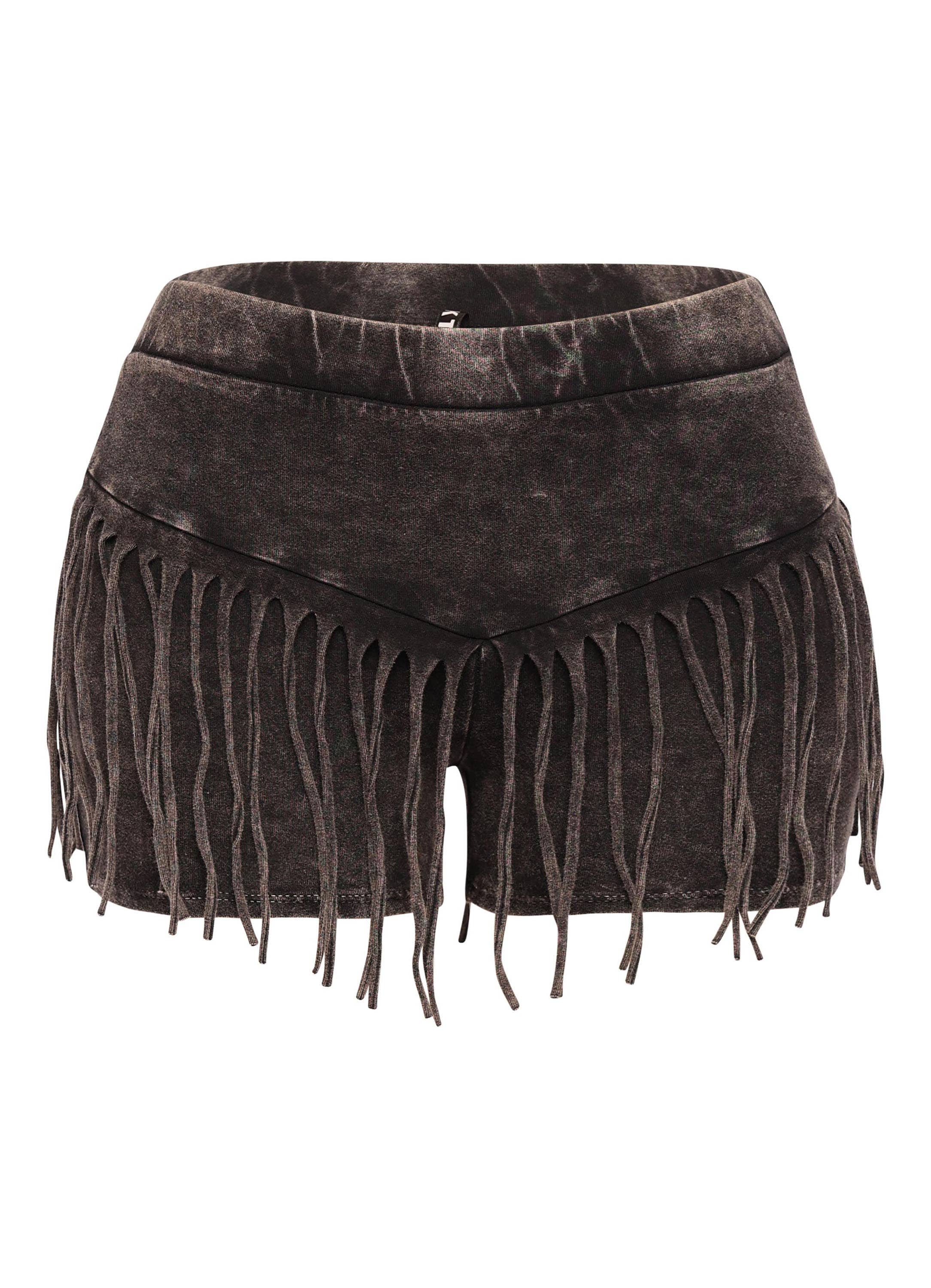 K Too - Wholesale Shorts - Women's - Mineral washed shorts with fringe detail2