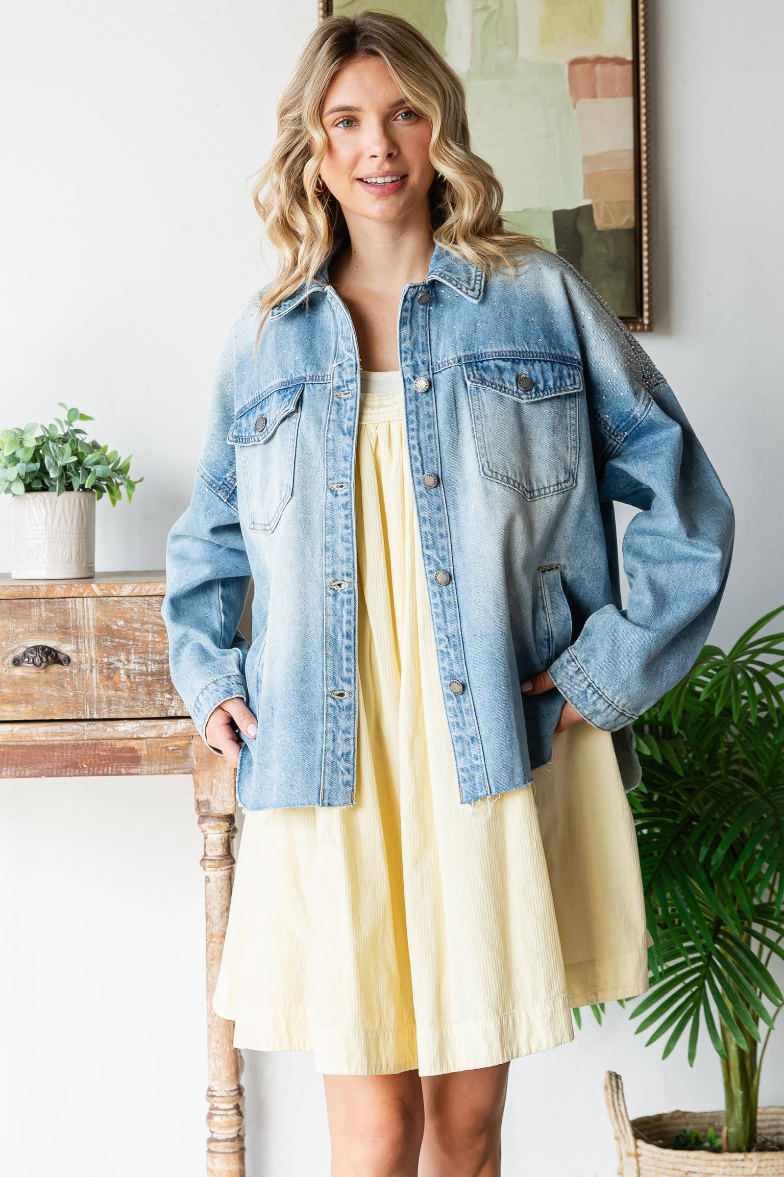 Med Wash Rhinestone gewassen spijkerjack voor groothandel op Faire1