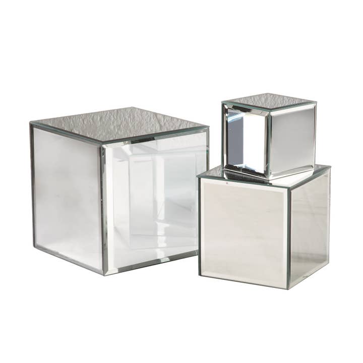 Tripar International - Wholesale Decorative Tabletop Object - Square Glass Mirror Risers - Set of 3
