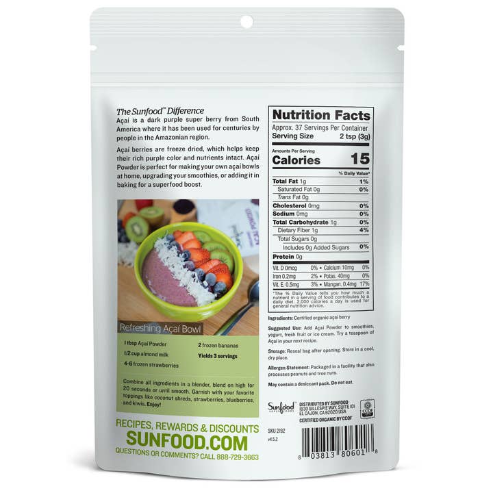 Sunfood Superfoods - Wholesale Protein/Superfood Powder - Acai Powder, 4oz1